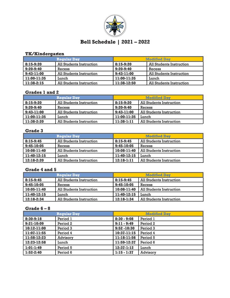Sierra Bell Schedule & SAUSD Calendar 202122 / Overview